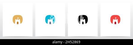 Schloss mit Flagge auf Brief Logo Design O Stock Vektor