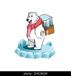 vektor, Illustration. Ein Eisbär lächelt und trägt einen Eisblock hinter sich. Food and Drink Brand. Stock Vektor