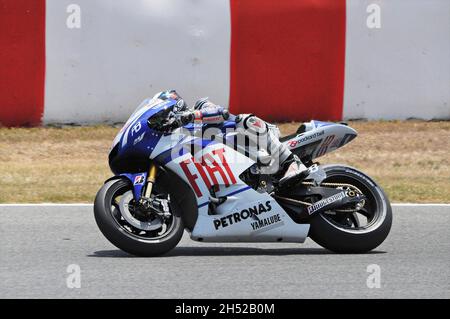 Jorge Lorenzo, Yamaha Moto GP 2010 auf der Rennstrecke Barcelona Catalunya, Montmeló, Spanien Stockfoto