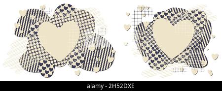 Set aus zwei Schriftschablonen in Form von Mustern mit Herzen. Mehrschichtige eps10-Vektorgrafik isoliert auf weißem Hintergrund. Stock Vektor