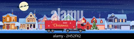 Wohnhäuser mit weihnachtlicher Dekoration Stock Vektor