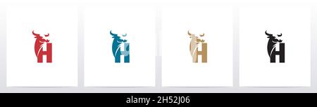 Büffelkopf auf Buchstabe Logo Design H Stock Vektor