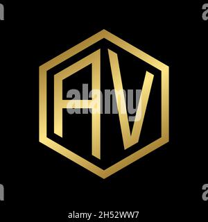 design-Vektor mit goldenem Anfangsbuchstaben und AV-Sechseck-Logo Stock Vektor