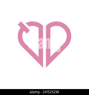 Anfangsbuchstabe QD Liebe Herz Logo Design Vektor Stock Vektor