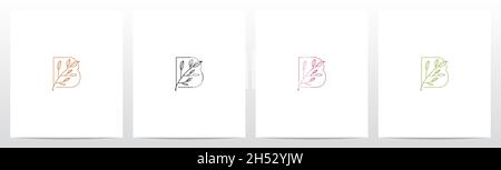 Zweig mit Blättern auf dem Buchstaben Logo Design B Stock Vektor