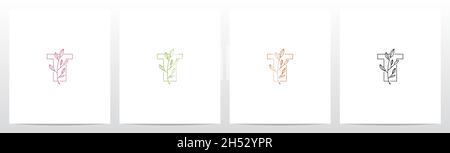 Zweig mit Blättern auf dem Buchstaben Logo Design T Stock Vektor
