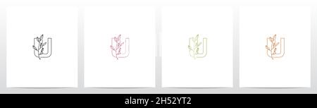 Zweig mit Blättern auf dem Buchstaben Logo Design U Stock Vektor