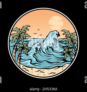 SOMMER STRAND AUFKLEBER ILLUSTRATION Stock Vektor