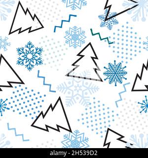 Weihnachtliches geometrisches Muster mit Tannenbaum. Abstrakt Winterurlaub Natur Hintergrund. Frohe Weihnachten und ein glückliches neues Jahr Grußkarten-Design in 90s g Stock Vektor