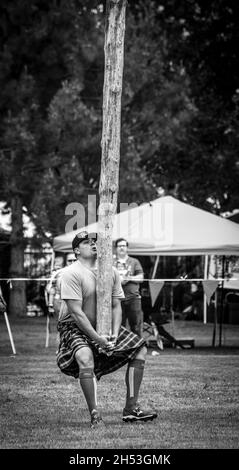 Caber Toss - 2016 Utah Scottish Festival und Highland Games Stockfoto