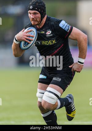 LONDON, GROSSBRITANNIEN. November 2021. Tom Woolstencroft von Saracens während des Spiels der Gallagher Premiership Rugby-Runde 8 zwischen Saracens und London Irish im StoneX Stadium am Samstag, den 06. November 2021. LONDON, ENGLAND. Kredit: Taka G Wu/Alamy Live Nachrichten Stockfoto