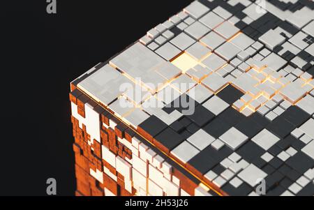 Würfel und Materialien, Schaltungsstruktur, 3d-Rendering. Digitale Zeichnung des Computers. Stockfoto