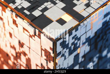 Würfel und Materialien, Schaltungsstruktur, 3d-Rendering. Digitale Zeichnung des Computers. Stockfoto