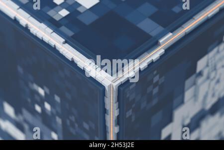 Würfel und Materialien, Schaltungsstruktur, 3d-Rendering. Digitale Zeichnung des Computers. Stockfoto