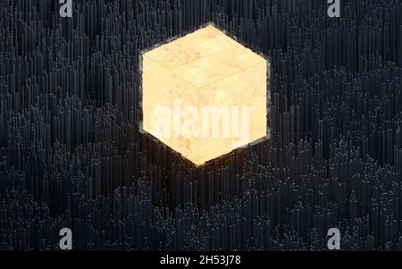 Würfel und Materialien, Schaltungen und Linien, 3d-Rendering. Digitale Zeichnung des Computers. Stockfoto