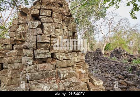 Die zerbrochenen monumentalen Gesichter von Banteay Chhmar, Kambodscha, möglicherweise mit Jayavarman VII Stockfoto