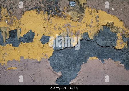Rissige und abstrakte Grunge-Textur. Hintergrund der veralterten Materialoberfläche. Verwittertes Effektmuster. Alter und schmutziger Hintergrund. Grafikressource. Stockfoto