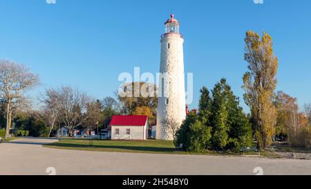 Blick auf die Point Clark Lighthouse National Historic Site, Ontario, Kanada Stockfoto