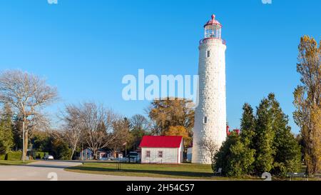 Blick auf die Point Clark Lighthouse National Historic Site, Ontario, Kanada Stockfoto