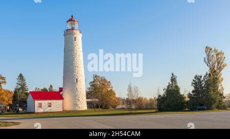 Blick auf die Point Clark Lighthouse National Historic Site, Ontario, Kanada Stockfoto