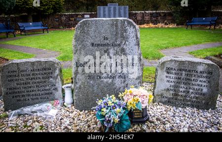 Denkmal für den Abschuss des Pan-am-Fluges 103 über der schottischen Stadt Lockerbie im Jahr 1988, der zu 259 Toten an Bord und 11 Toten am Boden führte. Stockfoto