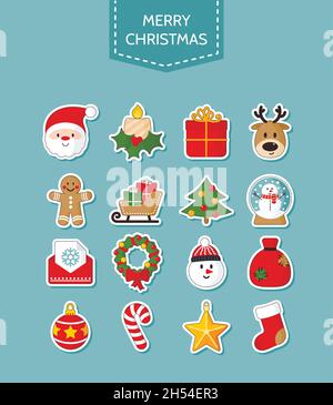 Weihnachts-Ikonen-Set. Sammlung von Urlaubsobjekten. Frohe Weihnachten und Frohes neues Jahr. Vorlage für Weihnachtskarten. Isolierte Vektordarstellung Stock Vektor