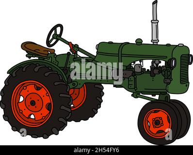 Die vektorisierte Handzeichnung eines Vintage Green Traktors Stock Vektor