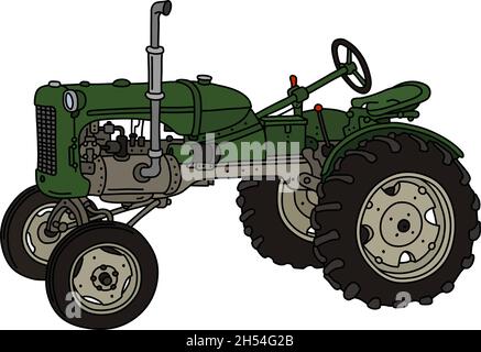 Die vektorisierte Handzeichnung eines Vintage Green Traktors Stock Vektor