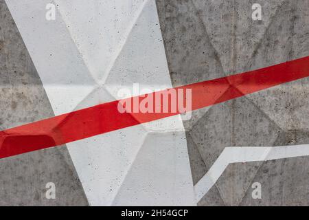 Rote und weiße Linien auf dem Zaun gezeichnet. Abstrakte Illustration. Stockfoto