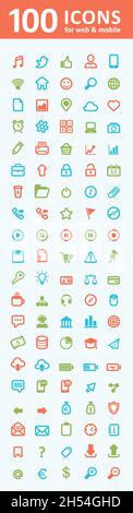 100 Symbole für Web- und mobile Farbset eps 10 Stock Vektor
