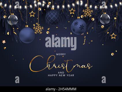 Weihnachten Feiertagsfeier Hintergrund. Frohes neues Jahr und frohe Weihnachten Poster Vorlage. Vektorgrafik Stock Vektor