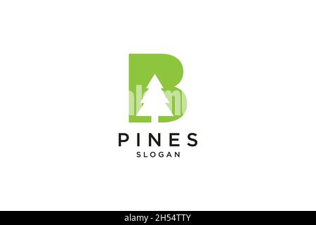 Anfangsbuchstabe B mit Hemlock, Evergreen, Pines, Fichte, Zedernbäumen Logo Design Stock Vektor