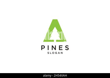 Anfangsbuchstabe A mit Hemlock, Evergreen, Pines, Fichte, Zedernholz Logo Design Stock Vektor