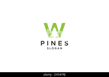 Anfangsbuchstabe W mit Hemlock, Evergreen, Pines, Fichte, Zedernholz Logo Design Stock Vektor