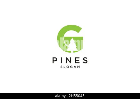 Anfangsbuchstabe G mit Hemlock, Evergreen, Pines, Fichte, Zedernbäumen Logo Design Stock Vektor