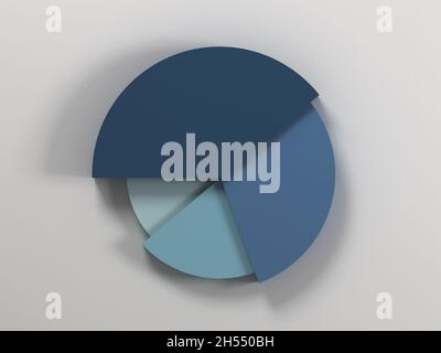 3d-Rendering eines blau verlaufsfarbenen Kreisdiagramms für Infografiken und Statistikvisualisierungen Stockfoto