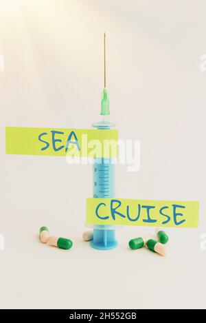 Handschrift Text Sea Cruise. Wort geschrieben auf einer Reise auf einem Schiff oder Boot zum Vergnügen genommen oder als Urlaub schreiben wichtige medizinische Notizen Labor Stockfoto