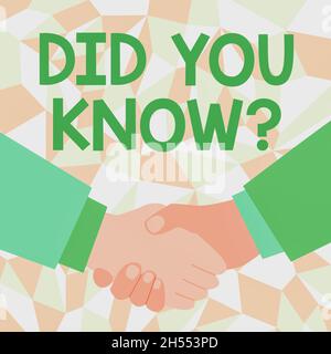 Text, der Inspiration zeigt Wussten Sie, Frage. Geschäftsübersicht, wenn Sie jemanden fragen, ob er Fakten oder Ereignisse kennt Abstract People Akzeptieren Stockfoto