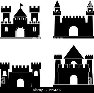 Castle Icon Set Design Template Vektor isoliert Stock Vektor