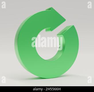 Grüner, kreisförmiger Wiederholungspfeil. 3D-Rendering-Illustration. Isoliert. Stockfoto