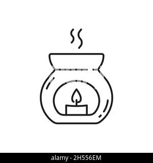 Aroma Kerze im Glas isoliert Umriss Symbol. Vector romantisches Dekor Element, Spa, Aromatherapie und Massage, Schönheitssalon, Zubehör zum Entspannen. B Stock Vektor