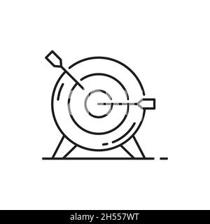 Ziel mit Pfeil, stehend auf Stativ isolierte Umrisssymbol. Vector Ziel erreichen Konzept, Bogenschießen Hit mit zwei Pfeilen, Geschäftserfolg und Führung Stock Vektor