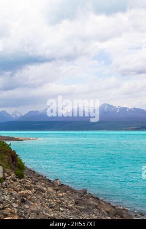 Ein regnerischer Tag am Lake Pukaki. Südinsel, Neuseeland Stockfoto