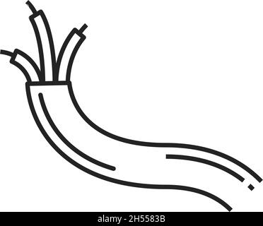 Symbol für isolierte Umrisse des schwarzen Elektrokabels. Vector dünnes Kabel auf drei Kabeln, elektrische Drahtstromquelle. Elektrische Ausstattung, TV-Kabel, Internet cor Stock Vektor