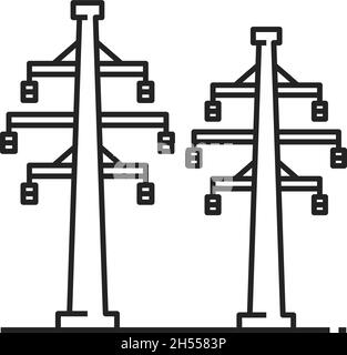 Symbol für isolierte Gliederung von Strukturen, Gittermast und oberer Stromleitung. Vector Elektrizität Pylon Struktur, Stahlgitter Turm zur Unterstützung der Stromleitung Stock Vektor