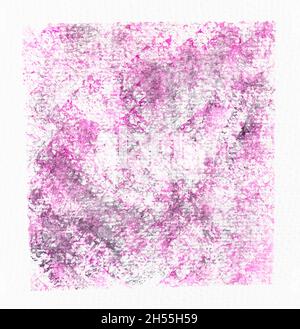 Beispiel für Aquarellmaltechnik handgezeichnet in Sepia-Farbe auf strukturiertem weißem Papier aus nächster Nähe - Schwammdrucke mit grauem Aquarell und dann rosa Stockfoto