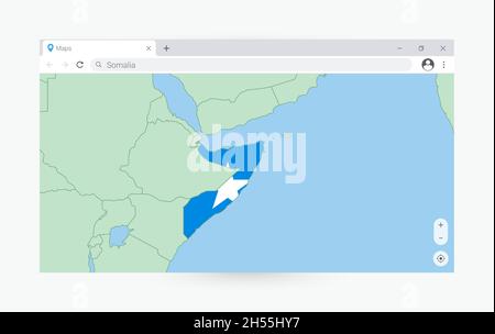 Browser-Fenster mit Karte von Somalia, Suche Somalia im Internet. Moderne Browserfenster-Vorlage. Stock Vektor