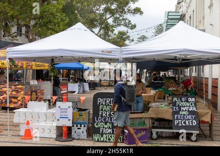 Manly Beach Farmers Food Market in Sydney, Check-in-Verfahren laufen aufgrund von Covid 19, Sydney, Australien Stockfoto