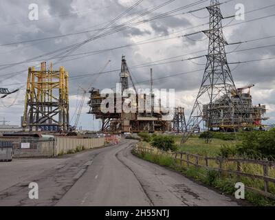 Brent Alpha Ölplattform, Ende des Lebenszyklus, Abbau der industriellen Stilllegung im Able UK Seaton Port Teeside Middlesbrough UK Stockfoto