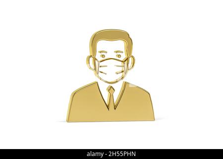 Golden 3d Covid Prevention Icon - Menschen mit medizinischer Gesichtsschutzmaske - Gesichtsmaske gegen Coronavirus - 3D Render Stockfoto